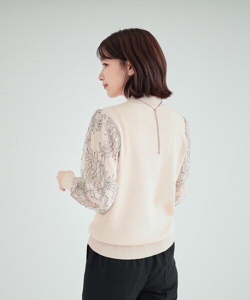 DRESKIP(ドレスキップ)の「◆【高レビュー/S-LL】大人可愛い お袖レースドッキングニット(ニット/セーター・レディース・グレー/ブルー/ブラック/ライトベージュ・01/02/03/04)」の8枚目の写真