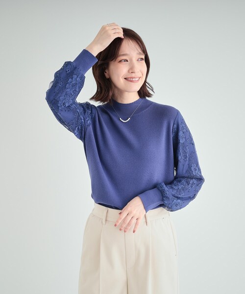 DRESKIP(ドレスキップ)の「◆【高レビュー/S-LL】大人可愛い お袖レースドッキングニット(ニット/セーター・レディース・グレー/ブルー/ブラック/ライトベージュ・01/02/03/04)」の18枚目の写真