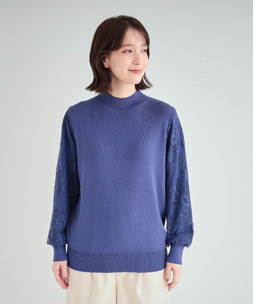 DRESKIP(ドレスキップ)の「◆【高レビュー/S-LL】大人可愛い お袖レースドッキングニット(ニット/セーター・レディース・グレー/ブルー/ブラック/ライトベージュ・01/02/03/04)」の12枚目の写真