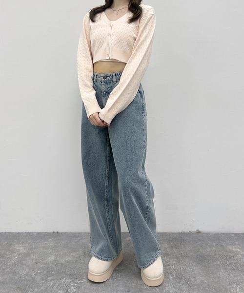 Heather（ヘザー）の「【POLO BCS(ポロ・ビーシーエス)】ケーブルVネックカーディガン　148970（カーディガン/ボレロ・レディース・ピンク/ネイビー/アイボリー・FREE）」の4枚目の写真