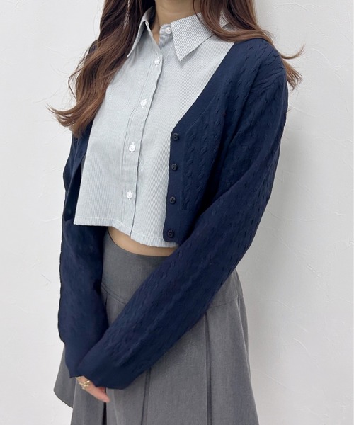 Heather（ヘザー）の「【POLO BCS(ポロ・ビーシーエス)】ケーブルVネックカーディガン　148970（カーディガン/ボレロ・レディース・ピンク/ネイビー/アイボリー・FREE）」の10枚目の写真