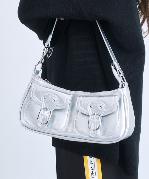 17HR（セブンティーンアワーズ）の「2wayダブルポケットバッグ（ショルダーバッグ・レディース・シルバー/ブラック/ブラウン・FREE）」の4枚目の写真