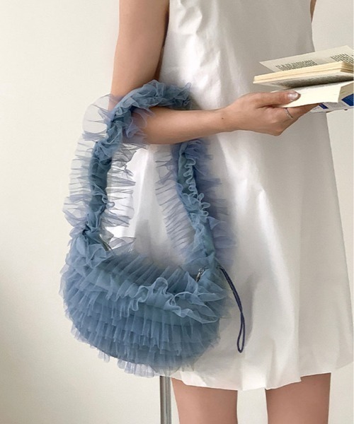 kirakiraShop(キラキラショップ)の「チュール フリル ハーフムーン ドロスト ハンドバッグ(ハンドバッグ・レディース・ホワイト/ピンク/ブラック/ブルー・FREE)」の12枚目の写真