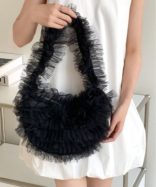 kirakiraShop(キラキラショップ)の「チュール フリル ハーフムーン ドロスト ハンドバッグ(ハンドバッグ・レディース・ホワイト/ピンク/ブラック/ブルー・FREE)」の8枚目の写真