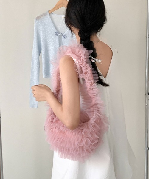 kirakiraShop(キラキラショップ)の「チュール フリル ハーフムーン ドロスト ハンドバッグ(ハンドバッグ・レディース・ホワイト/ピンク/ブラック/ブルー・FREE)」の14枚目の写真