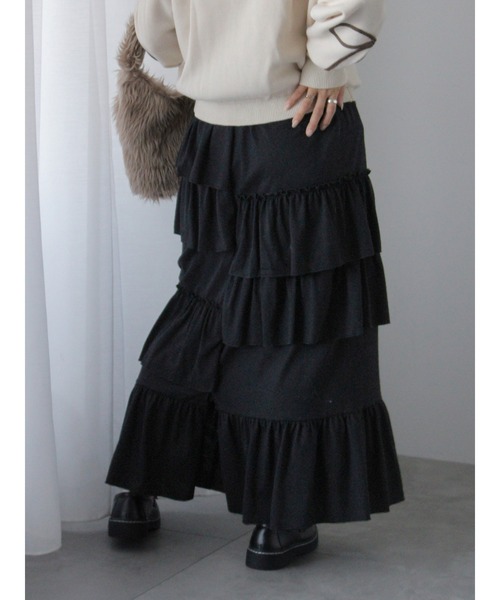 ehka sopo（エヘカソポ）の「ランダムティアードスカート（スカート・レディース・ブラック/グレー/モカ・F）」の21枚目の写真