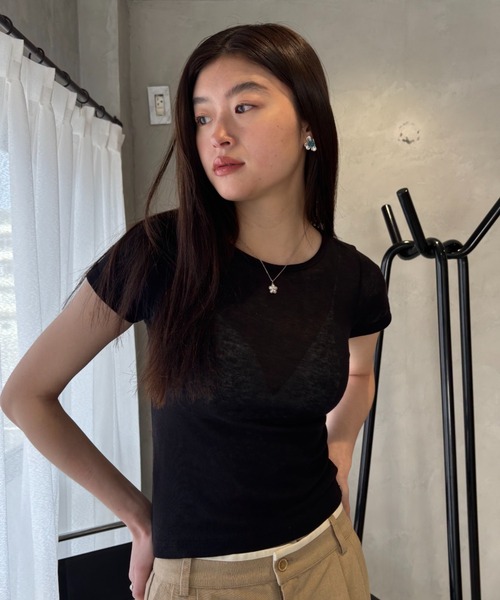 FUULLY STUDIO(フーリィーステューディオ)の「シアーベーシックTシャツ(Tシャツ/カットソー・レディース・ピンク/ライトブルー/ブラック/グレー/オフホワイト・FREE)」の3枚目の写真