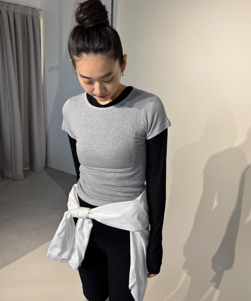 FUULLY STUDIO(フーリィーステューディオ)の「シアーベーシックTシャツ(Tシャツ/カットソー・レディース・ピンク/ライトブルー/ブラック/グレー/オフホワイト・FREE)」の6枚目の写真