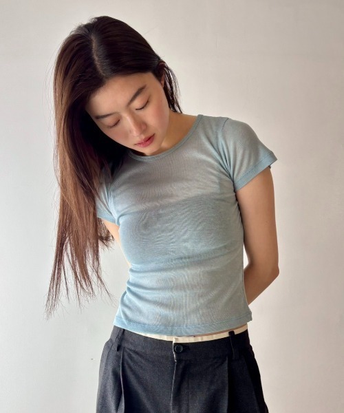 FUULLY STUDIO(フーリィーステューディオ)の「シアーベーシックTシャツ(Tシャツ/カットソー・レディース・ピンク/ライトブルー/ブラック/グレー/オフホワイト・FREE)」の20枚目の写真