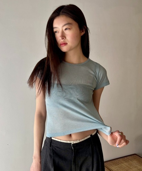 FUULLY STUDIO(フーリィーステューディオ)の「シアーベーシックTシャツ(Tシャツ/カットソー・レディース・ピンク/ライトブルー/ブラック/グレー/オフホワイト・FREE)」の21枚目の写真