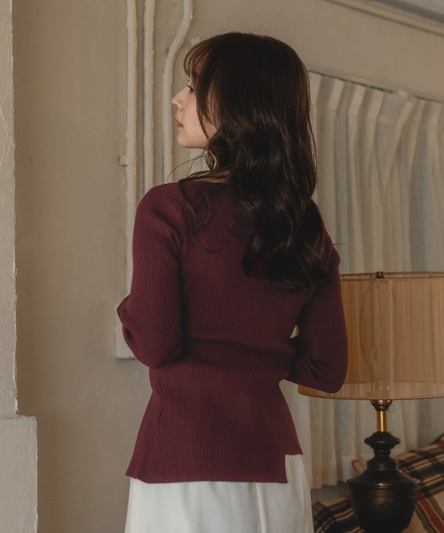 mideal 新品 アシンメトリーリブニット mideal（マイディール） ニット セーター asymmetry design rib tops