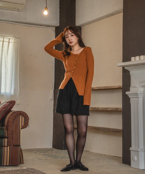mideal（マイディール）の「asymmetry design rib tops /アシンメトリーデザインリブトップス（ニット/セーター・レディース・グリーン/ボルドー/オレンジ・FREE）」の6枚目の写真