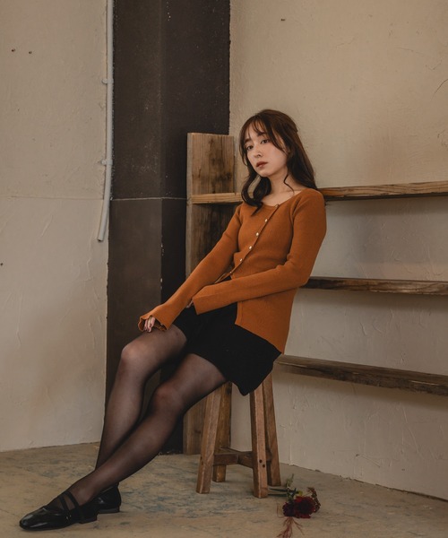mideal（マイディール）の「asymmetry design rib tops /アシンメトリーデザインリブトップス（ニット/セーター・レディース・グリーン/ボルドー/オレンジ・FREE）」の10枚目の写真