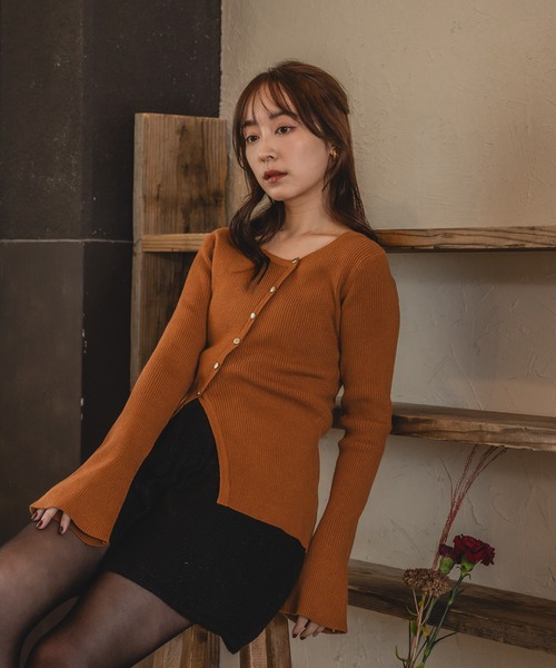 mideal（マイディール）の「asymmetry design rib tops /アシンメトリーデザインリブトップス（ニット/セーター・レディース・グリーン/ボルドー/オレンジ・FREE）」の15枚目の写真