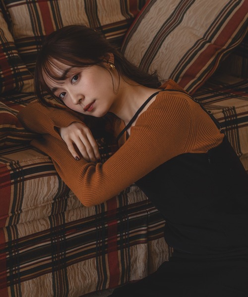 mideal（マイディール）の「asymmetry design rib tops /アシンメトリーデザインリブトップス（ニット/セーター・レディース・グリーン/ボルドー/オレンジ・FREE）」の11枚目の写真