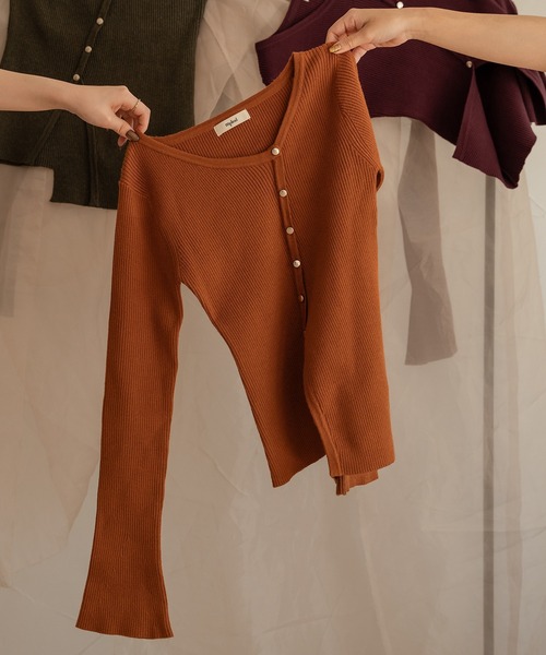 mideal 新品 アシンメトリーリブニット mideal（マイディール） ニット セーター asymmetry design rib tops