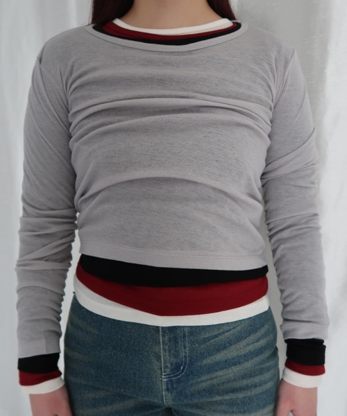 FEKETE（フェケテ）の「SHEER LONG SLEEVE TEE / シアーロンT（Tシャツ/カットソー・レディース・グレー/アイボリー/ブラック/ピンク/レッド・FREE）」の3枚目の写真