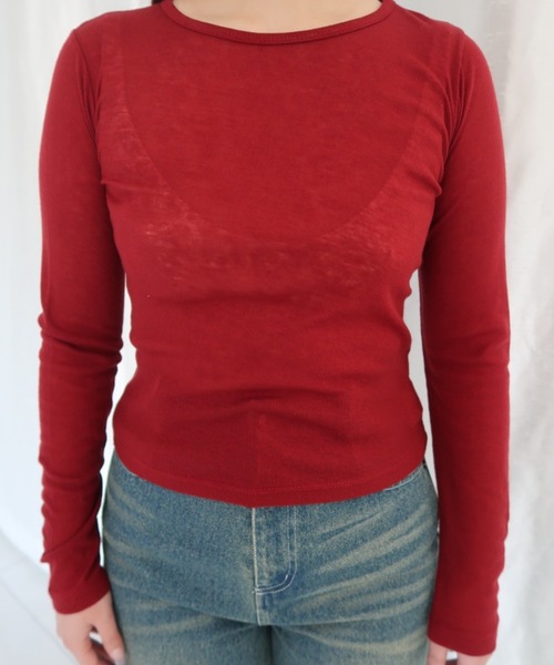 FEKETE（フェケテ）の「SHEER LONG SLEEVE TEE / シアーロンT（Tシャツ/カットソー・レディース・グレー/アイボリー/ブラック/ピンク/レッド・FREE）」の5枚目の写真