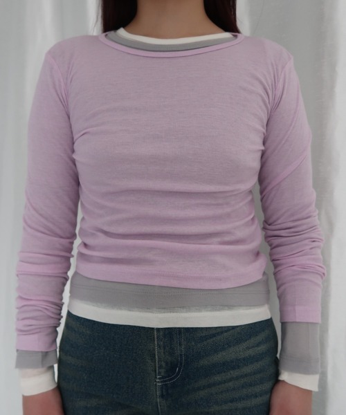 FEKETE（フェケテ）の「SHEER LONG SLEEVE TEE / シアーロンT（Tシャツ/カットソー・レディース・グレー/アイボリー/ブラック/ピンク/レッド・FREE）」の4枚目の写真