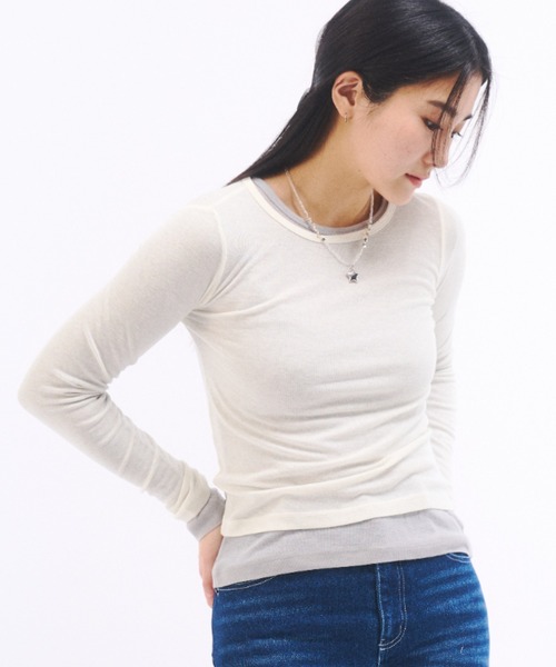 FEKETE（フェケテ）の「SHEER LONG SLEEVE TEE / シアーロンT（Tシャツ/カットソー・レディース・グレー/アイボリー/ブラック/ピンク/レッド・FREE）」の11枚目の写真