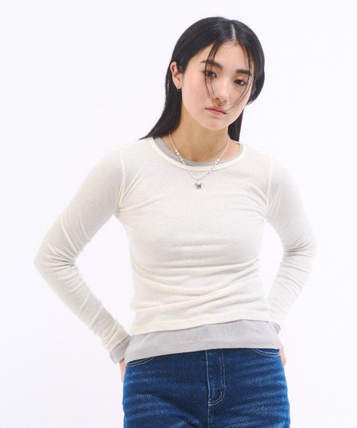 FEKETE（フェケテ）の「SHEER LONG SLEEVE TEE / シアーロンT（Tシャツ/カットソー・レディース・グレー/アイボリー/ブラック/ピンク/レッド・FREE）」の18枚目の写真