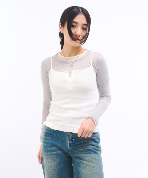 FEKETE（フェケテ）の「SHEER LONG SLEEVE TEE / シアーロンT（Tシャツ/カットソー・レディース・グレー/アイボリー/ブラック/ピンク/レッド・FREE）」の21枚目の写真