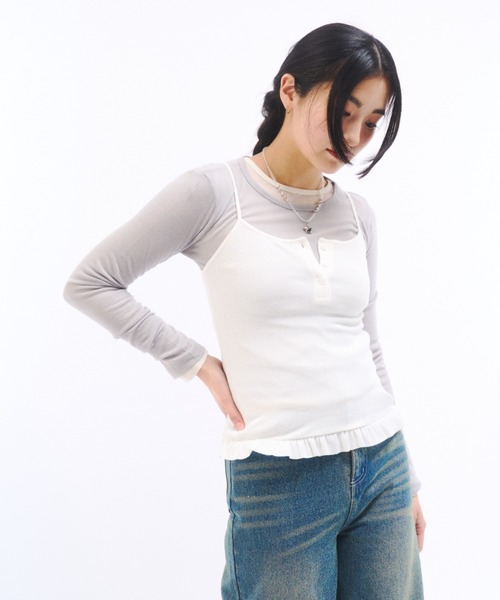 FEKETE（フェケテ）の「SHEER LONG SLEEVE TEE / シアーロンT（Tシャツ/カットソー・レディース・グレー/アイボリー/ブラック/ピンク/レッド・FREE）」の13枚目の写真
