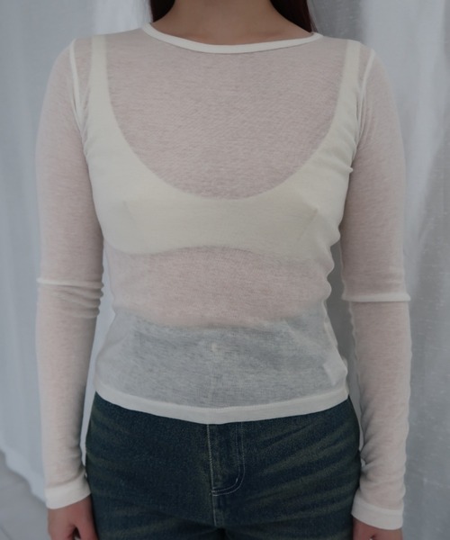 FEKETE（フェケテ）の「SHEER LONG SLEEVE TEE / シアーロンT（Tシャツ/カットソー・レディース・グレー/アイボリー/ブラック/ピンク/レッド・FREE）」の7枚目の写真