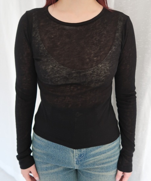 FEKETE（フェケテ）の「SHEER LONG SLEEVE TEE / シアーロンT（Tシャツ/カットソー・レディース・グレー/アイボリー/ブラック/ピンク/レッド・FREE）」の8枚目の写真