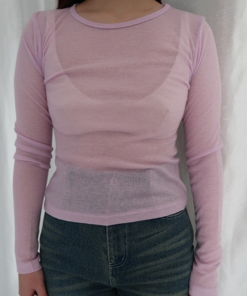 FEKETE（フェケテ）の「SHEER LONG SLEEVE TEE / シアーロンT（Tシャツ/カットソー・レディース・グレー/アイボリー/ブラック/ピンク/レッド・FREE）」の10枚目の写真