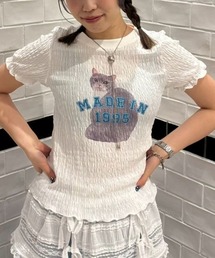 Candy Stripper | LAZY CAT SHIRRING トップス(Tシャツ/カットソー)