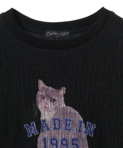 Candy Stripper(キャンディストリッパー)の「LAZY CAT SHIRRING トップス(Tシャツ/カットソー・レディース・オフホワイト/ブラック/ピンク・FREE)」の19枚目の写真