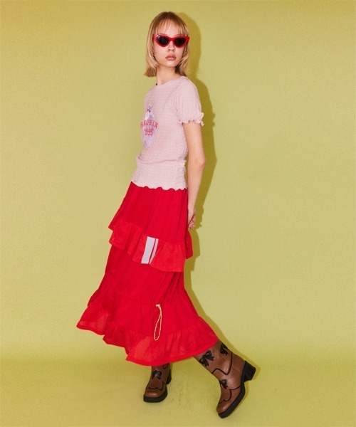 Candy Stripper(キャンディストリッパー)の「LAZY CAT SHIRRING トップス(Tシャツ/カットソー・レディース・オフホワイト/ブラック/ピンク・FREE)」の7枚目の写真