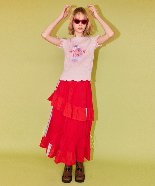 Candy Stripper(キャンディストリッパー)の「LAZY CAT SHIRRING トップス(Tシャツ/カットソー・レディース・オフホワイト/ブラック/ピンク・FREE)」の5枚目の写真