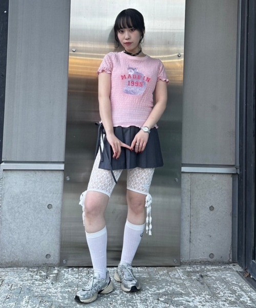 Candy Stripper(キャンディストリッパー)の「LAZY CAT SHIRRING トップス(Tシャツ/カットソー・レディース・オフホワイト/ブラック/ピンク・FREE)」の14枚目の写真