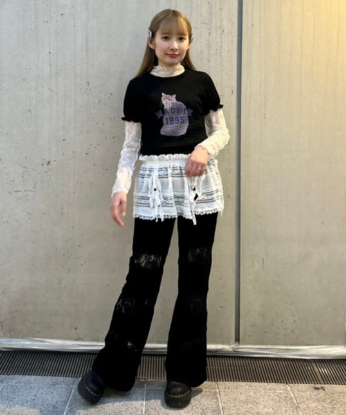 Candy Stripper(キャンディストリッパー)の「LAZY CAT SHIRRING トップス(Tシャツ/カットソー・レディース・オフホワイト/ブラック/ピンク・FREE)」の10枚目の写真