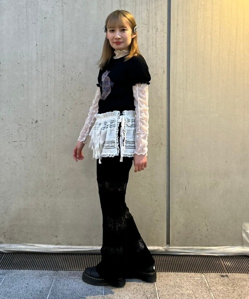 Candy Stripper(キャンディストリッパー)の「LAZY CAT SHIRRING トップス(Tシャツ/カットソー・レディース・オフホワイト/ブラック/ピンク・FREE)」の11枚目の写真