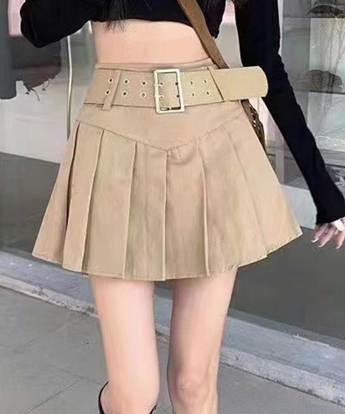 SPIGA(スピーガ)の「2つ穴ベルト付プリーツミニSK(スカート・レディース・ベージュ/ブラウン/ブラック・SMALL/MEDIUM)」の4枚目の写真