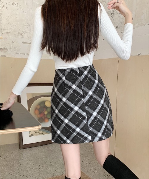 paravion（パラビオン）の「チェック柄台形ミニスカート（スカート・レディース・ブラック/ブラウン・SMALL/MEDIUM）」の10枚目の写真