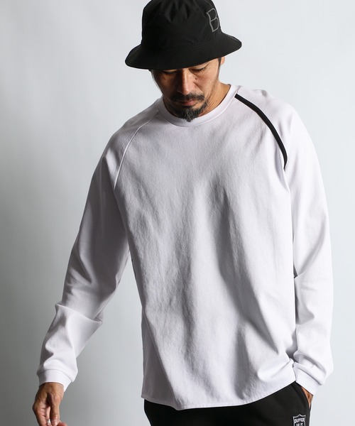 The DUFFER of ST.GEORGE（ザダファーオブセントジョージ）の「〔BLACK LABEL〕SORONA PONTE 3-EMBLEM L/SL TEE：ポンチ素材 スリーエンブレム ロンT（Tシャツ/カットソー・メンズ・ホワイト/ブラック・SMALL/MEDIUM/LARGE/X-LARGE）」の3枚目の写真
