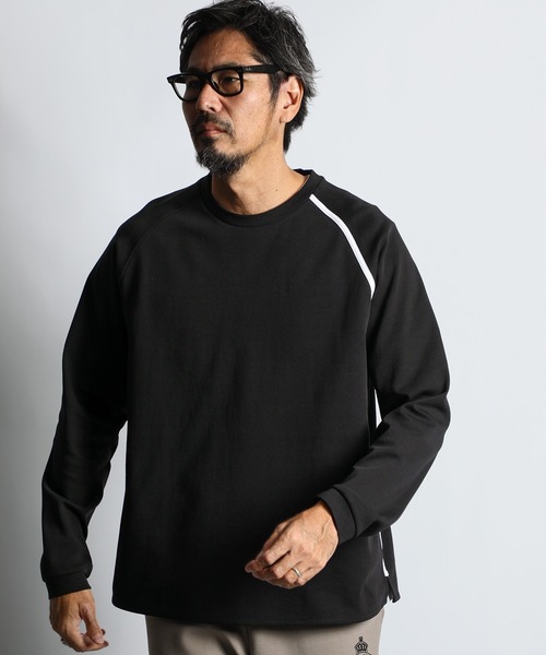The DUFFER of ST.GEORGE（ザダファーオブセントジョージ）の「〔BLACK LABEL〕SORONA PONTE 3-EMBLEM L/SL TEE：ポンチ素材 スリーエンブレム ロンT（Tシャツ/カットソー・メンズ・ホワイト/ブラック・SMALL/MEDIUM/LARGE/X-LARGE）」の5枚目の写真