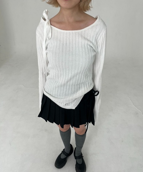 tシャツ IREHEM FLARE SLEEVE KNIT/イレヘムフレアスリーブニット レディース hugi tシャツ IREHEM FLARE SLEEVE KNIT/イレヘムフレアスリーブ