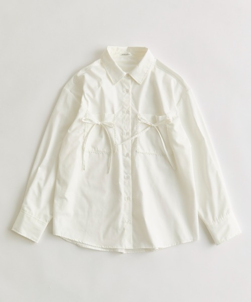 OLIVE des OLIVE（オリーブデオリーブ）の「胸リボンビッグシャツ（シャツ/ブラウス・レディース・サックスブルー/チャコールグレー/オフホワイト・FREE）」の22枚目の写真