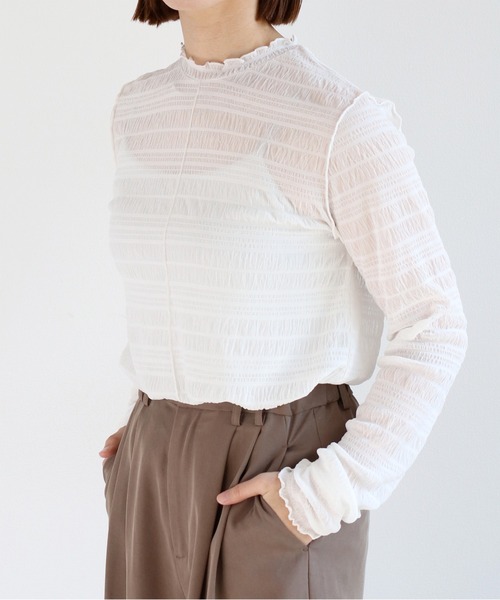 cepo(セポ)の「シャーリングシアーカットソー(Tシャツ/カットソー・レディース・オフホワイト/ブラック・M)」の1枚目の写真