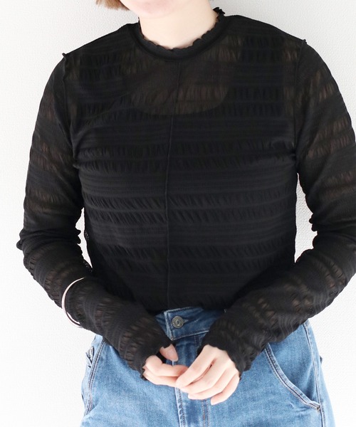 cepo(セポ)の「シャーリングシアーカットソー(Tシャツ/カットソー・レディース・オフホワイト/ブラック・M)」の4枚目の写真