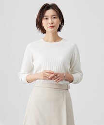 【洗える】Cotton Acetate ストライプ ニット プルオーバー