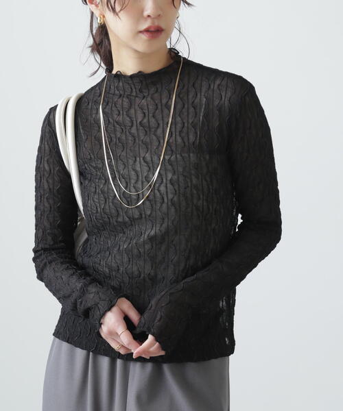 FREE'S MART（フリーズマート）の「◆ウェーブ柄シアーインナーカットソー（Tシャツ/カットソー・レディース・ライトグリーン/ホワイト/ブラック・FREE）」の9枚目の写真