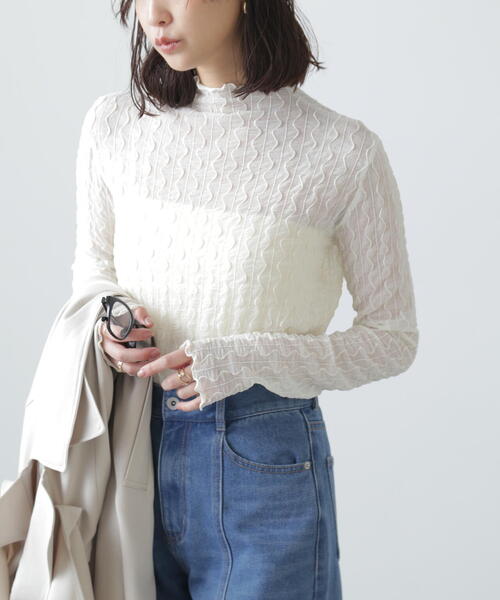 FREE'S MART（フリーズマート）の「◆ウェーブ柄シアーインナーカットソー（Tシャツ/カットソー・レディース・ライトグリーン/ホワイト/ブラック・FREE）」の18枚目の写真