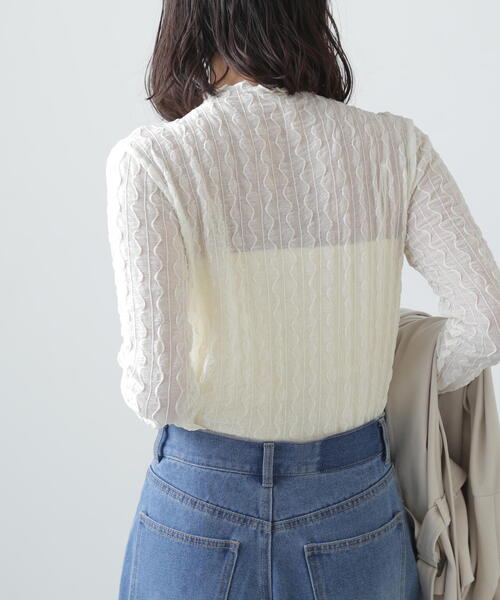 FREE'S MART（フリーズマート）の「◆ウェーブ柄シアーインナーカットソー（Tシャツ/カットソー・レディース・ライトグリーン/ホワイト/ブラック・FREE）」の20枚目の写真
