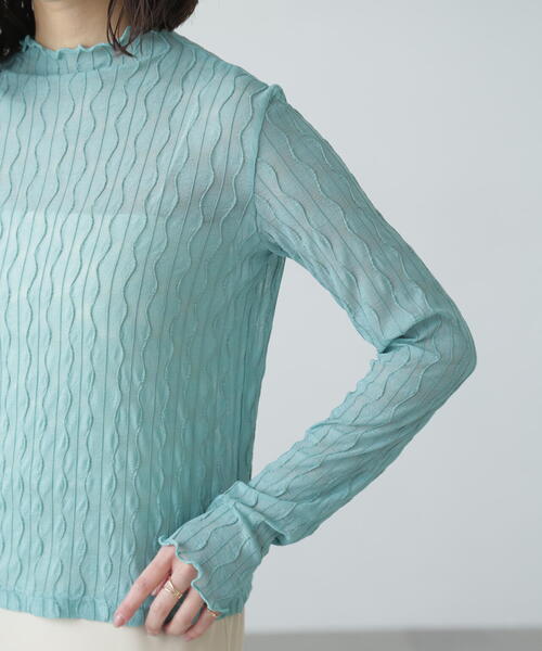 FREE'S MART（フリーズマート）の「◆ウェーブ柄シアーインナーカットソー（Tシャツ/カットソー・レディース・ライトグリーン/ホワイト/ブラック・FREE）」の7枚目の写真